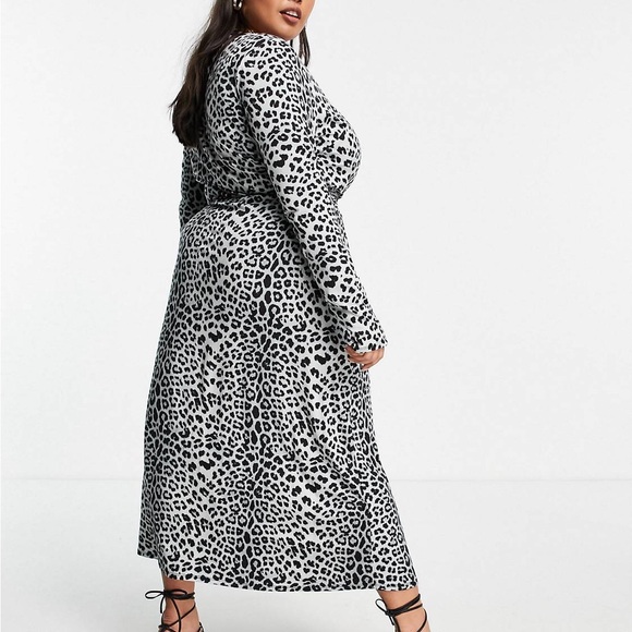 ASOS DESIGN Curve midi wrap dress in grey leopard print Size 14 - Picture 9 of 11
